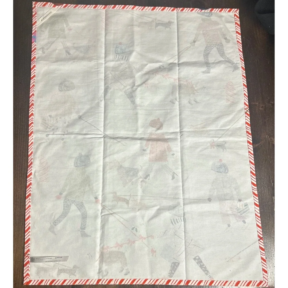 Anthropologie Tea Towel White Winter Dog Walk Cotton Holiday Decor Whimsigoth